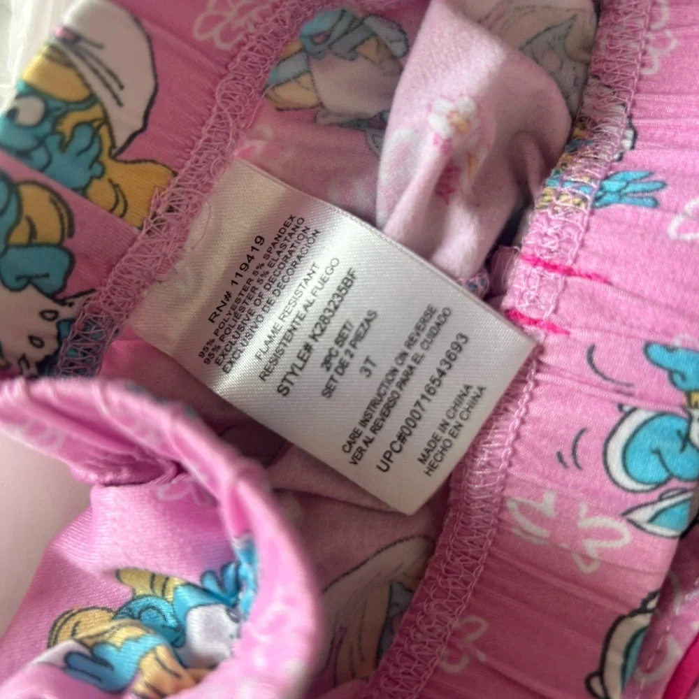 Girls 3T The Smurfs Smurfette Adorable Pink Cartoon Kids Pajama Set